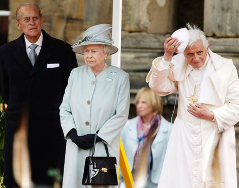 Duque de Edimburgo, rainha Isabel II e Bento XVI
