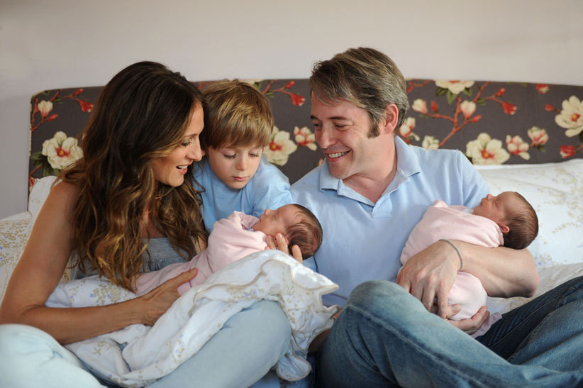 Sarah Jessica parker, Wilkie e Matthew Broderick com as gémeas, Marion Loretta e Tabitha