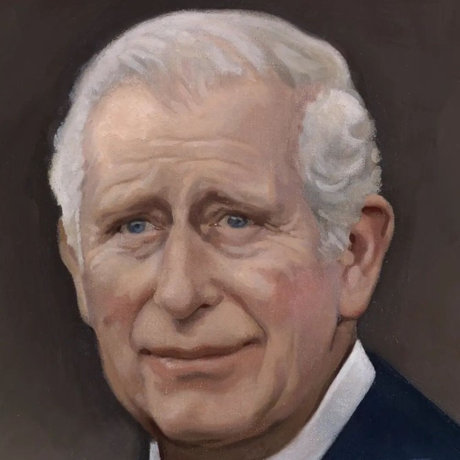 O primeiro retrato oficial do rei Carlos III. A "expressão amigável do rei.
