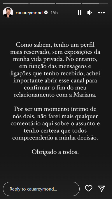 Cauã Reymond confirma separação de Mariana Goldfarb