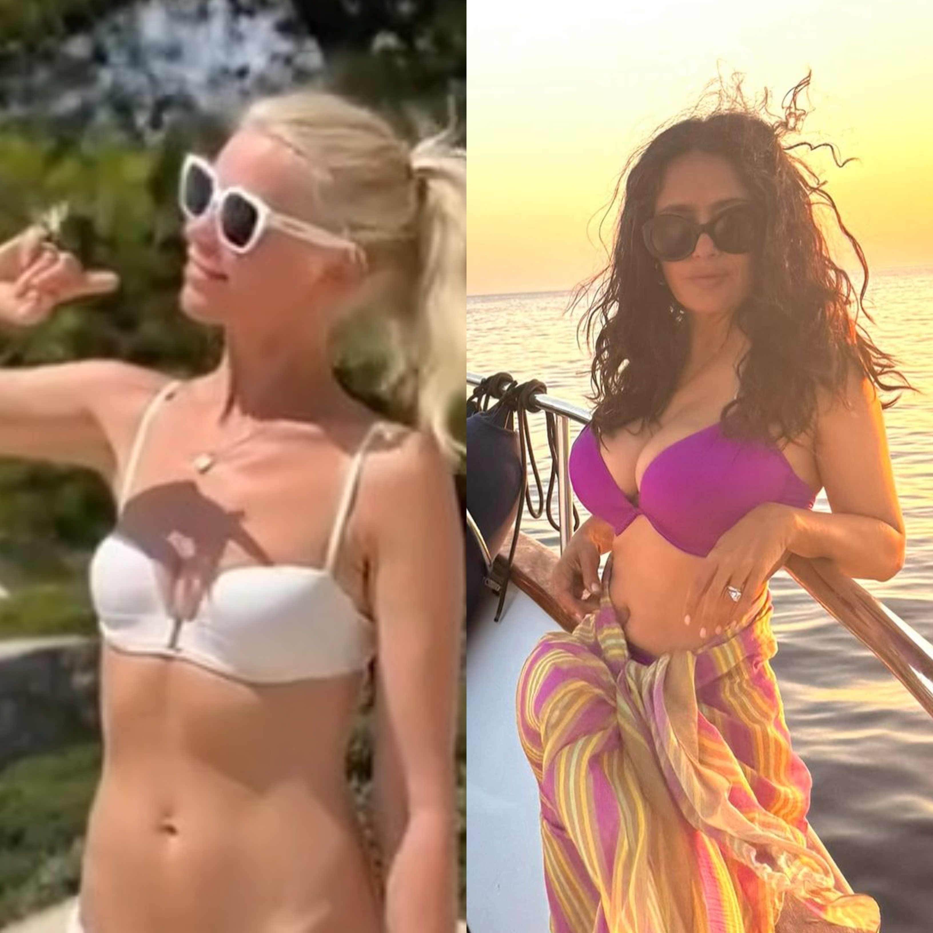 Claudia Schiffer e Salma Hayek mostram boa forma durante as f&eacute;rias de ver&atilde;o