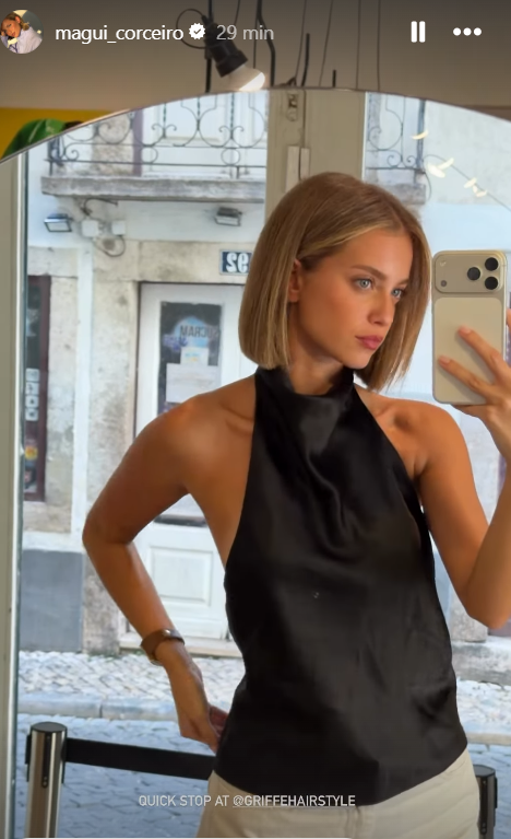 Margarida Corceiro ao exibir o novo look em seus stories no Instagram - Foto: Instagram