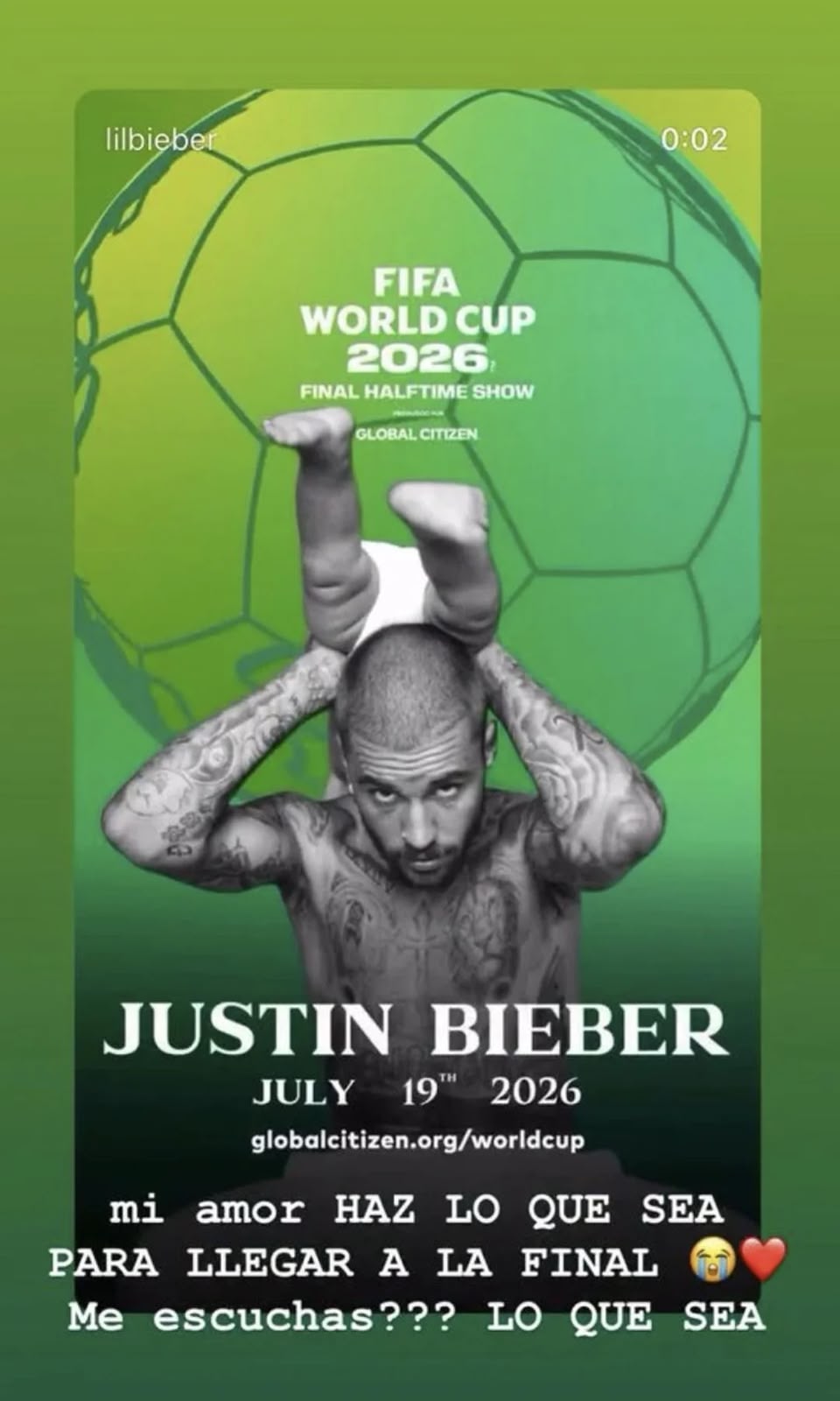 ​A publicação onde a influenciadora mostra o cartaz de Justin Bieber e deixa o aviso direto ao namorado. Foto: Reprodução/Instagram/IneesGaarcia