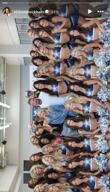 Stories de Victoria Beckham ao lado da família em registo com as líderes de torcida do Dallas Cowboy.